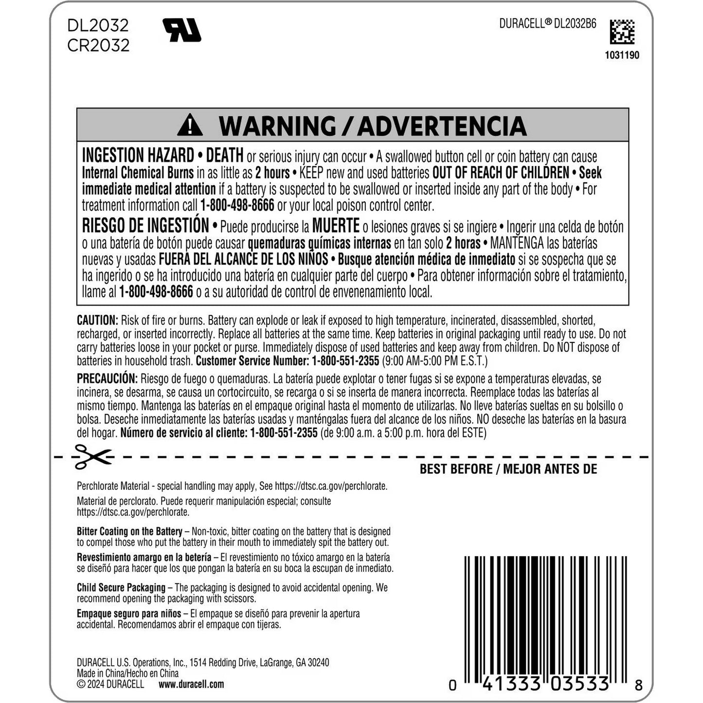 Duracell CR2032 3V Lithium Coin Battery with Child Safety Features, Compatible with Apple AirTag, Key Fob, Car Remote, Glucose Monitor, and other Devices, CR Lithium 3 Volt Cell (6 Count Pack)
